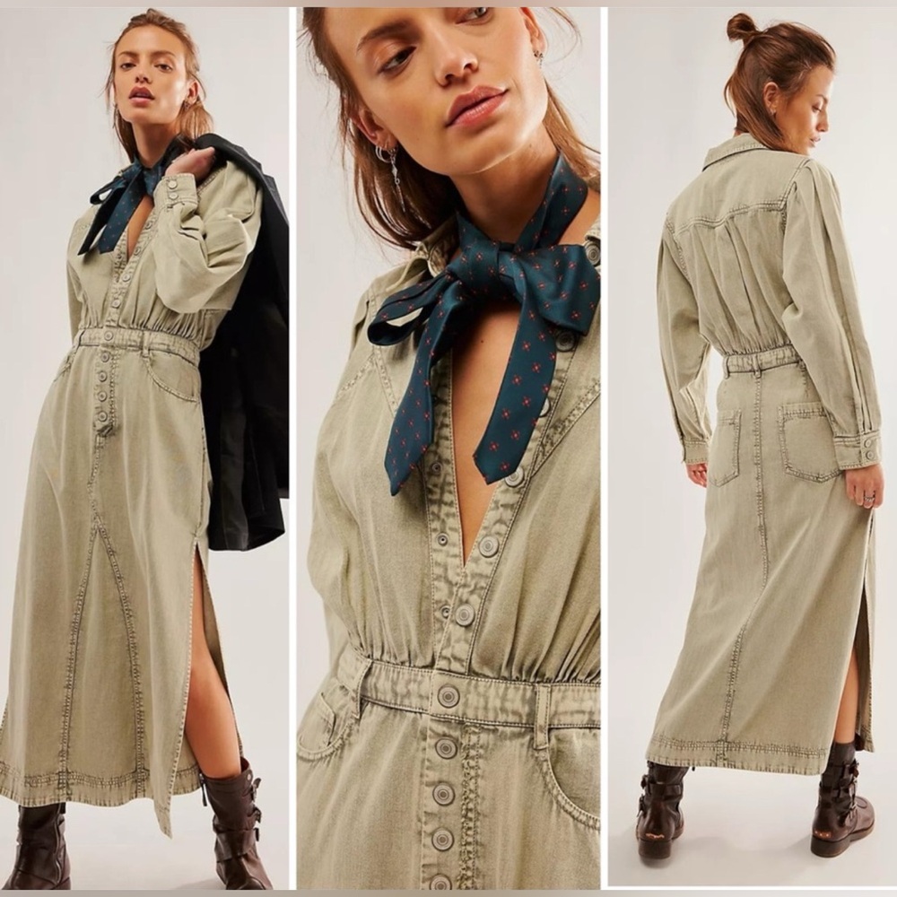 𝓯𝓹 Free People ~  Mad Love Denim Midi Dress NWT L